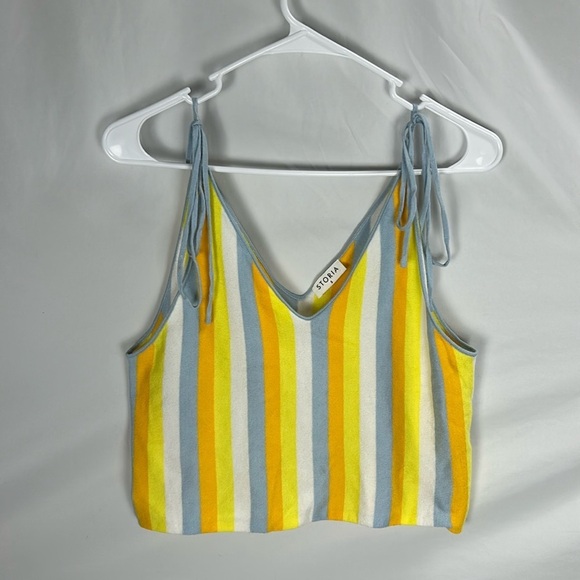 Storia Orange, Yello striped Adjustable V-Neck Knit Cropped Camisole Small - Picture 1 of 9